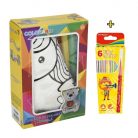 Jucarie vatelina pentru colorat Colorarte, lavabila + Carioci Keyroad Washable, 6 culori, 18 x 12 cm, unicorn