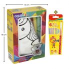 Jucarie vatelina pentru colorat Colorarte, lavabila + Carioci Keyroad Washable, 6 culori, 18 x 12 cm, unicorn