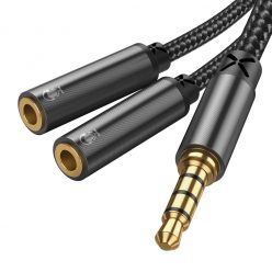   Splitter cablu audio Joyroom SY-A04, 2 x Jack 3.5mm (F) la Jack 3.5mm (M),  20 cm, negru