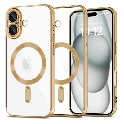 Husa Apple iPhone 12 Pro, Magsafe Electroplating TPU, protectie camera, margini aurii