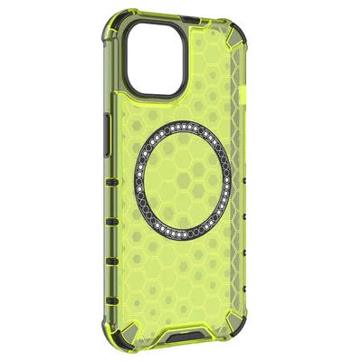 Husa protectie iPhone 13 Pro Max, Honeycomb Magsafe, colturi ranforsate, verde
