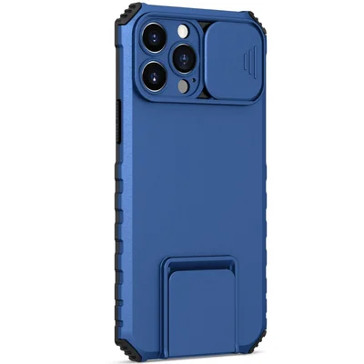 Husa Apple iPhone 12, Defender Camshield, stand expunere, protectie camera, albastra