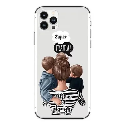 Husa Apple iPhone 13, Printed Glass, sticla + TPU, model Super Mom