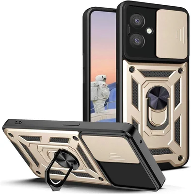 Husa protectie Oppo A80 5G, Camshield Armor, inel sustinere, protectie camera, aurie