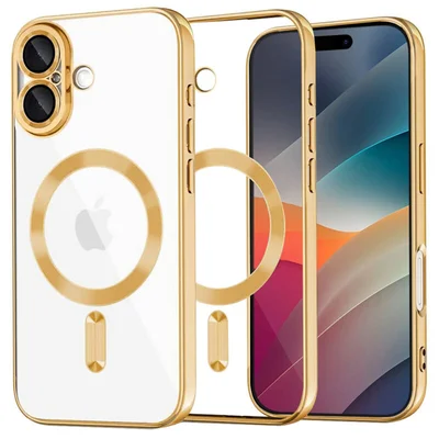 Husa Apple iPhone 17, Magsafe Electroplating TPU, protectie camera, margini aurii