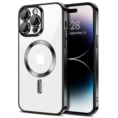 Husa Apple iPhone 12 Pro Max, Magsafe Electroplating TPU, protectie camera, margini negre