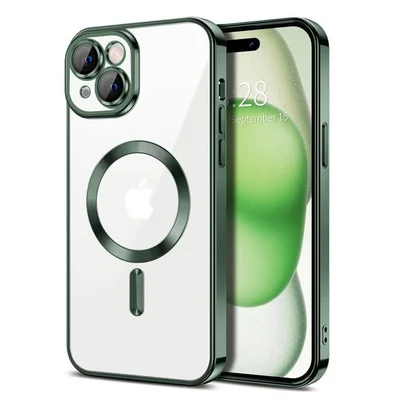 Husa Apple iPhone 13 Pro Max, Magsafe Electroplating TPU, protectie camera, margini verzi