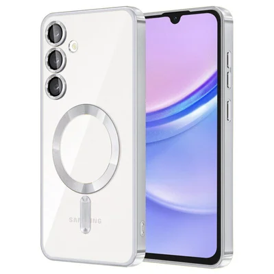 Husa Samsung Galaxy A55 5G, Electroplating Magsafe TPU, protectie camera, margini argintii