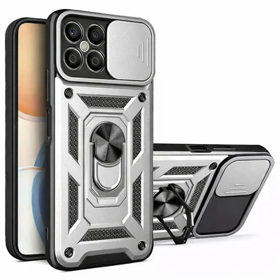 Husa protectie Honor X8b, Camshield Armor, inel sustinere, protectie camera, argintie