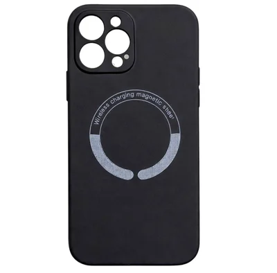 Husa Apple iPhone 14 Pro Max, Magsafe Silicone, microfibra, protectie camere, neagra