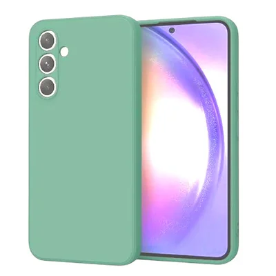 Husa Samsung Galaxy A55, Luxury Silicone, protectie camera, catifea in interior, verde deschis