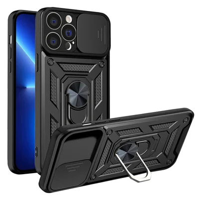 Husa Apple iPhone 15 Pro, Camshield Armor, inel sustinere, protectie camera, neagra