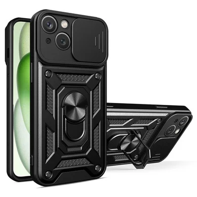 Husa Apple iPhone 12, Camshield Armor, inel sustinere, protectie camera, neagra
