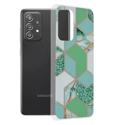 Husa protectie Samsung Galaxy A51, Marble Series, verde/auriu