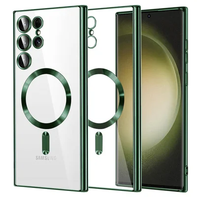 Husa Samsung Galaxy S25 Ultra, Electroplating Magsafe TPU, protectie camera, margini verzi