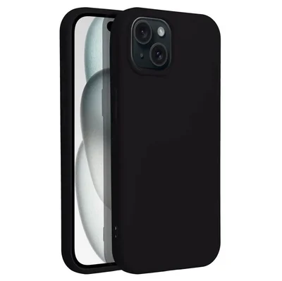 Husa Apple iPhone 15, Luxury Silicone, catifea in interior, neagra