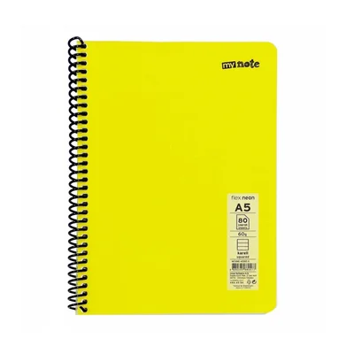 Caiet cu spirala A5, 80 file, My Note Flex Neon, dictando, coperta PP galbena