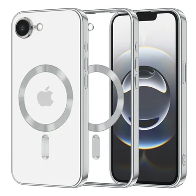 Husa Apple iPhone 16e, Magsafe Electroplating TPU, protectie camera, margini argintii