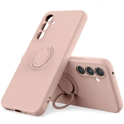 Husa Samsung Galaxy A25, Ring Silicone, inel rotativ, catifea in interior, roz pal