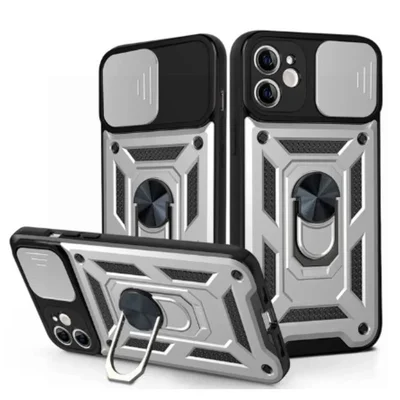 Husa Xiaomi Redmi Note 14 Pro 4G, Camshield Armor, inel sustinere, protectie camera, argintie