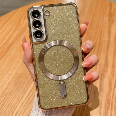 Husa Samsung Galaxy S23  FE, Electroplating Magsafe Glitter TPU, protectii lentile camere, aurie