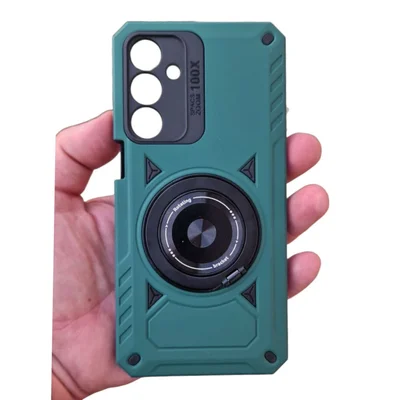 Husa Samsung Galaxy A15, Rotating Bracket, protectie camera, prindere magnetica, verde