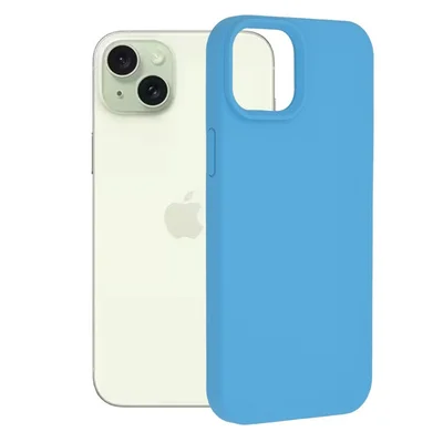 Husa Apple iPhone 15, Luxury Silicone, catifea in interior, albastru deschis