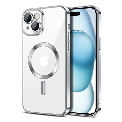 Husa Apple iPhone 16 Pro, Magsafe Electroplating TPU, protectie camera, margini argintii