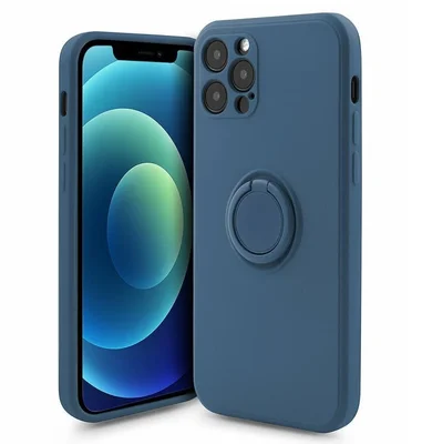 Husa Apple iPhone 12, Ring Silicone, suport sustinere rotativ, catifea in interior, albastra
