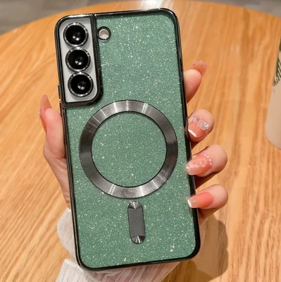 Husa Samsung Galaxy S24 Plus (S24+), Electroplating Magsafe Glitter TPU, protectii lentile camere, verde