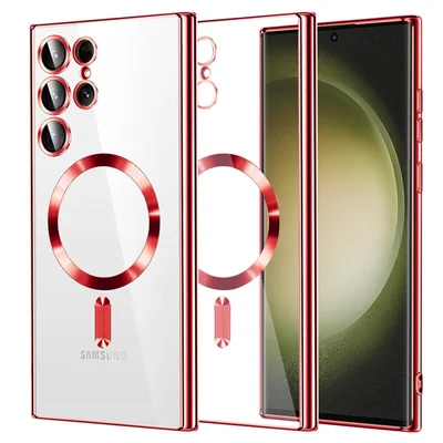 Husa Samsung Galaxy S24 Ultra, Electroplating Magsafe TPU, protectie camera, margini rosii