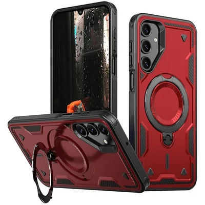 Husa Samsung Galaxy A55, Hybrid Armor MagRing, inel rotativ, rosie