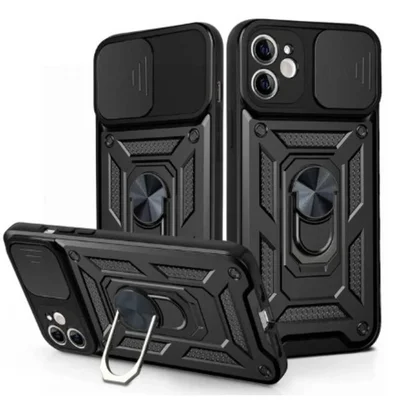 Husa Xiaomi Redmi Note 14 4G, Camshield Armor, inel sustinere, protectie camera, negru