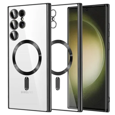 Husa Samsung Galaxy S22 Ultra, Electroplating Magsafe TPU, protectie camera, margini negre