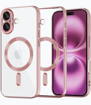 Husa Apple iPhone 16 Plus, Magsafe Electroplating TPU, protectie camera, margini rose gold
