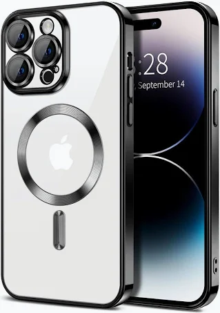 Husa Apple iPhone 16 Pro Max, Magsafe Electroplating TPU, protectie camera, margini negre