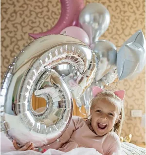 Balon din folie metalizata, 100 cm, argintiu, cifra 6