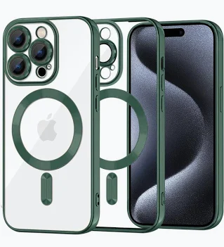 Husa Apple iPhone 15 Pro, Magsafe Electroplating TPU, protectie camera, margini verzi