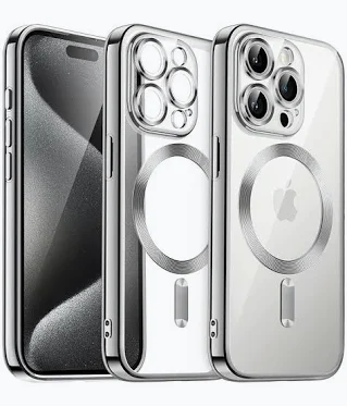 Husa Apple iPhone 16 Pro Max, Magsafe Electroplating TPU, protectie camera, margini argintii