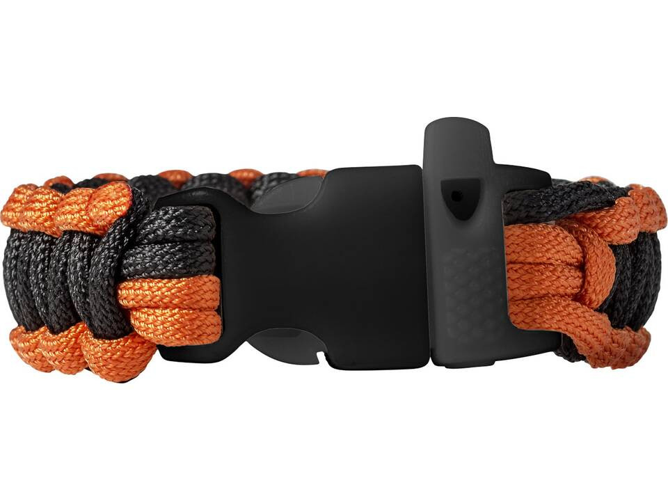 Bratara model Elevate Elliott Survival din snur tip Paracord, cu fluier, negru/portocaliu 3