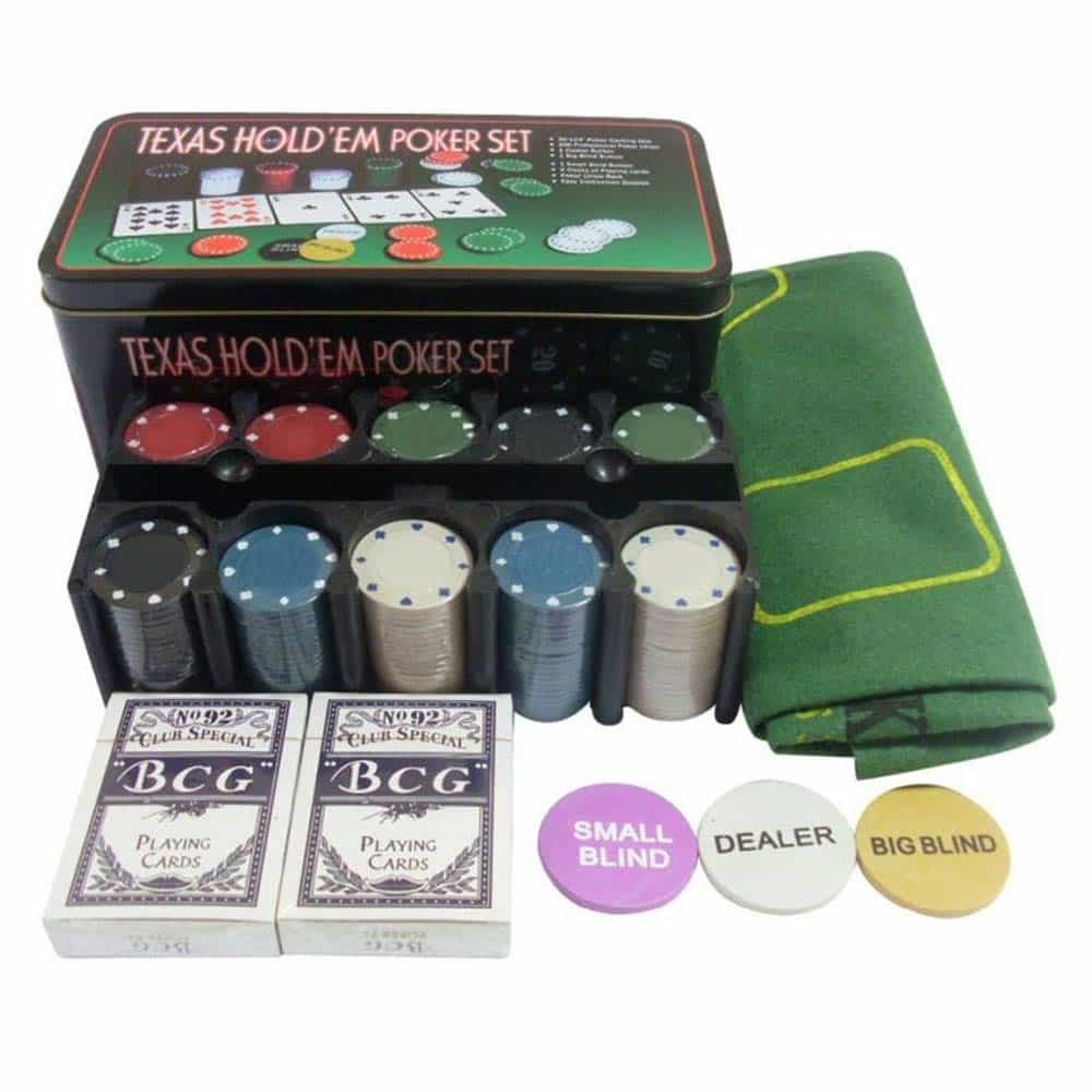 Set Poker Texas Holdem 200 jetoane și cărți de joc în cutie metalică 2