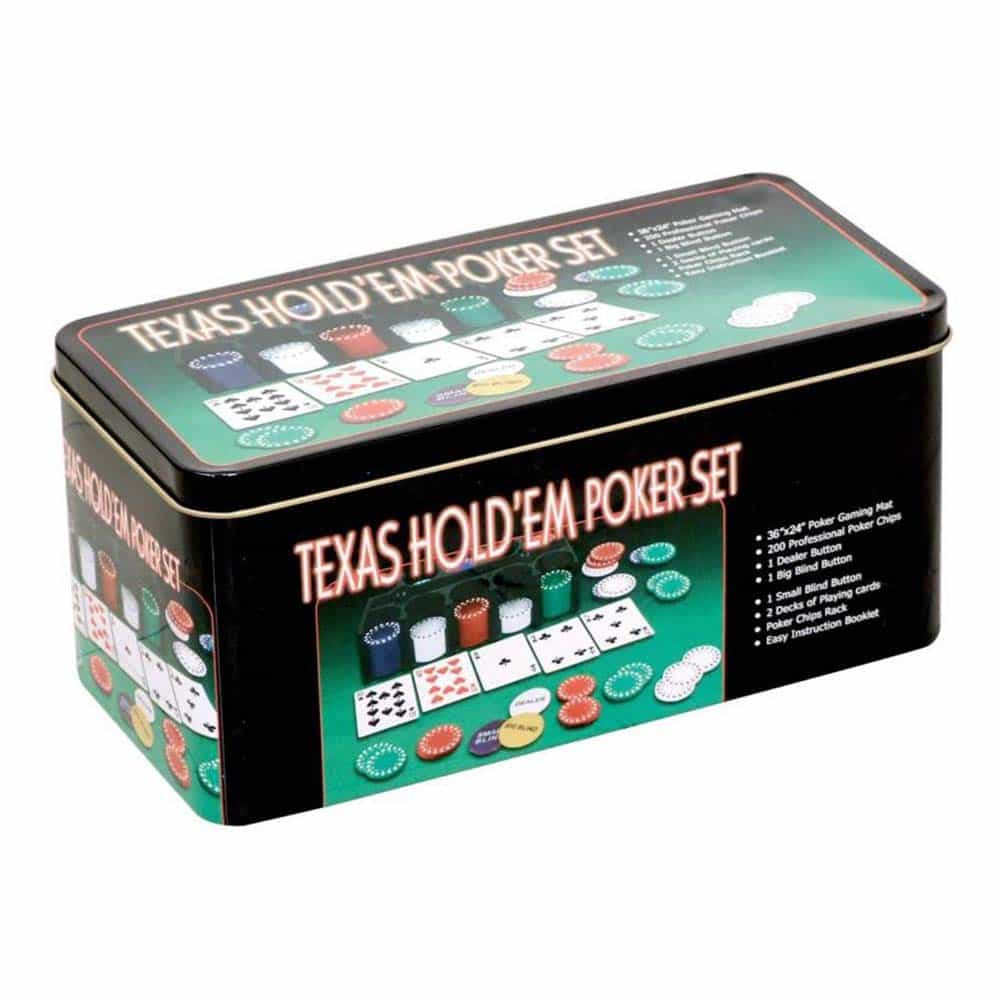 Set Poker Texas Holdem 200 jetoane și cărți de joc în cutie metalică 4