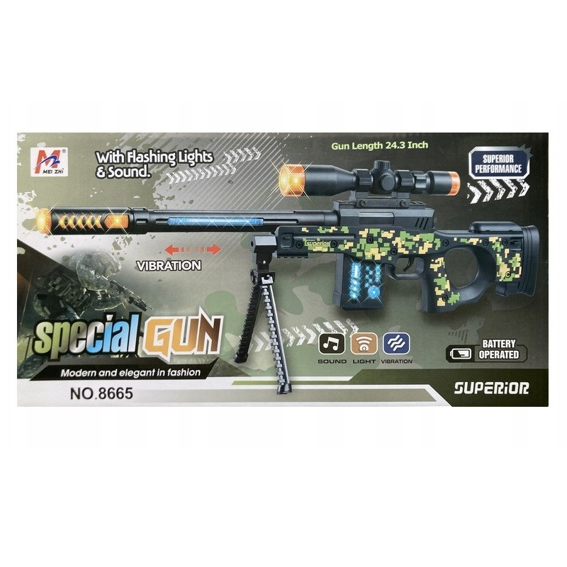Pusca cu luneta de jucarie, cu lumini si sunete, trepied, 61 cm, negru/verde 3