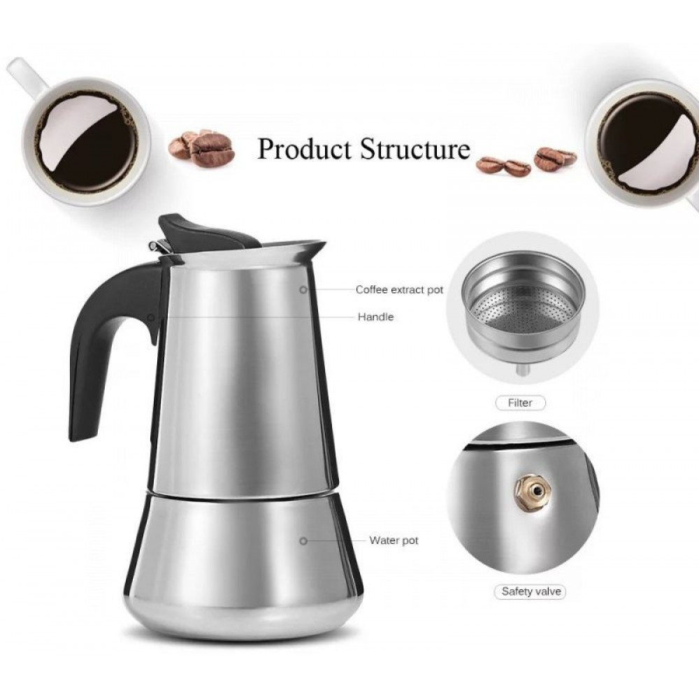 Cafetiera, espresso maker, otel inoxidabil, 300 ml, 6 cesti 2