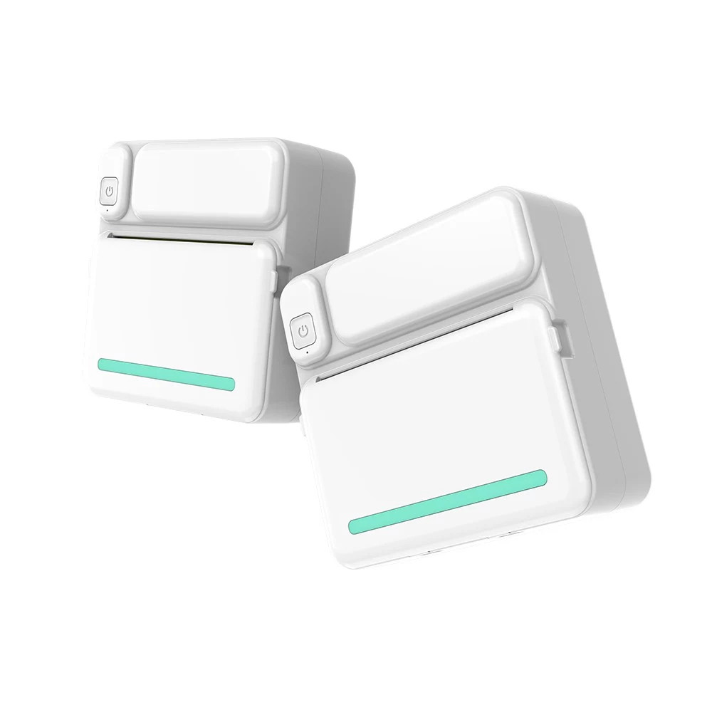 Mini imprimanta termica C19, compatibil iOS/Android, alb/turcoaz 2