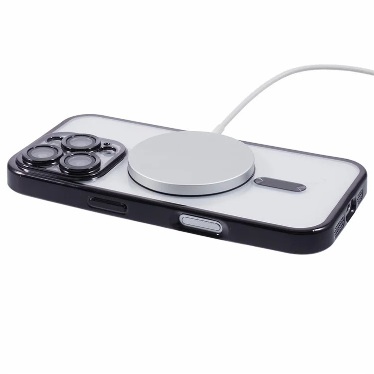 Husa Apple iPhone 13 Pro Max, Magsafe Electroplating TPU, protectie camera, margini negre 2