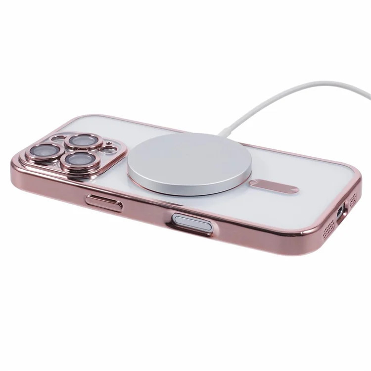 Husa Apple iPhone 13, Magsafe Electroplating TPU, protectie camera, margini rose gold 2