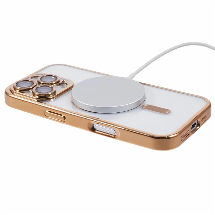 Husa Apple iPhone 11 Pro, Magsafe Electroplating TPU, protectie camera, margini aurii 2