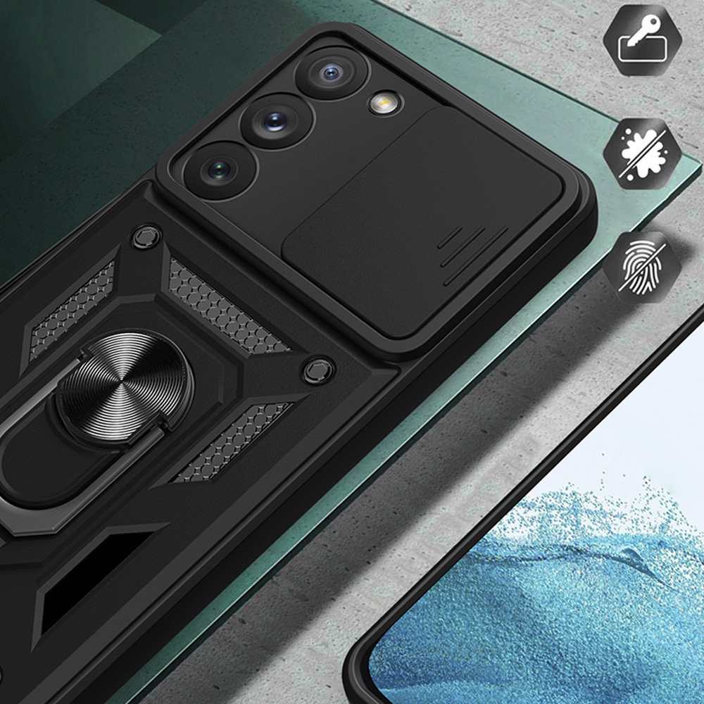 Husa Xiaomi Redmi Note 14 4G, Camshield Armor, inel sustinere, protectie camera, negru 5
