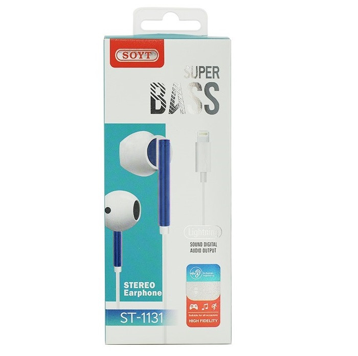 Casti audio cu microfon SOYT ST-1131, conector Lightning pentru iPhone/iPad, alb/albastru 3